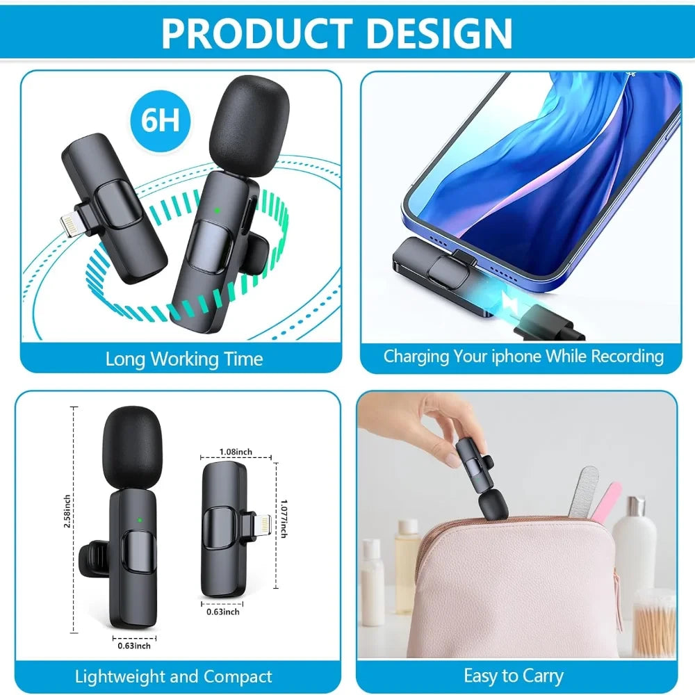 Wireless Lavalier Microphone 🎤 For IPhone and Android - crystal clear Audio